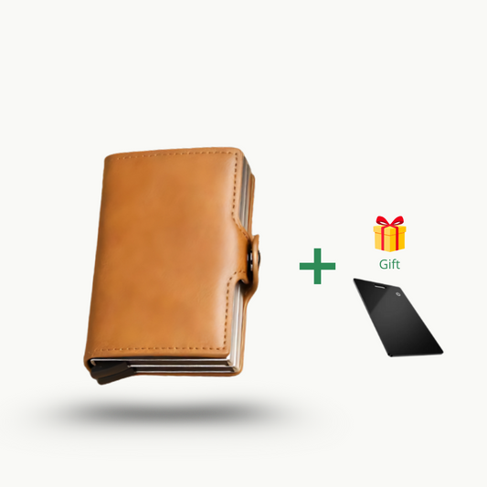 Veggari Double Metal Automatic Leather Wallet Credit Card Holder RFID Blocking Protection + Free Smart Card