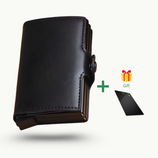 Veggari Double Metal Automatic Leather Wallet Credit Card Holder RFID Blocking Protection + Free Smart Card