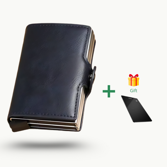 Veggari Double Metal Automatic Leather Wallet Credit Card Holder RFID Blocking Protection + Free Smart Card