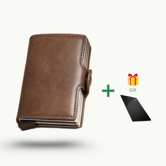 Veggari Double Metal Automatic Leather Wallet Credit Card Holder RFID Blocking Protection + Free Smart Card