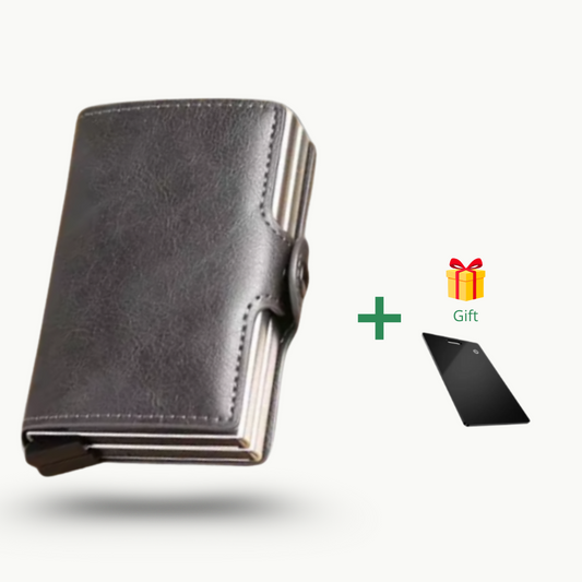 Veggari Double Metal Automatic Leather Wallet Credit Card Holder RFID Blocking Protection + Free Smart Card